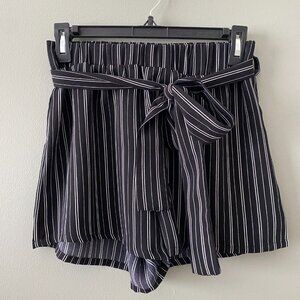 Shein Black Paperbag Shorts with White Pin Stripes - Size Small